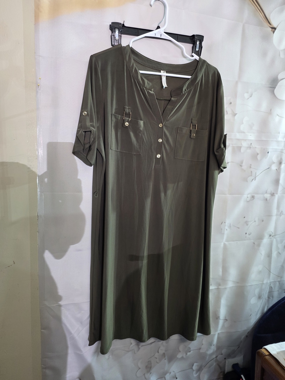 Perseption Olive Utility-Style Midi Shirt Dress
